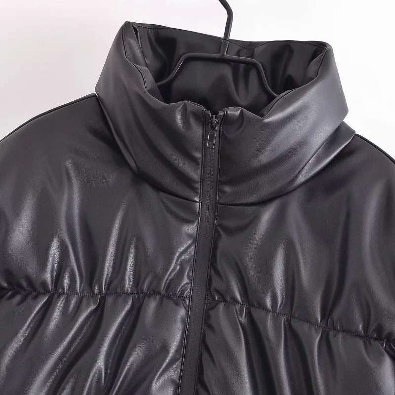 Повседневная куртка из искусственной кожи с воротником-стойкой хлопковые пальто