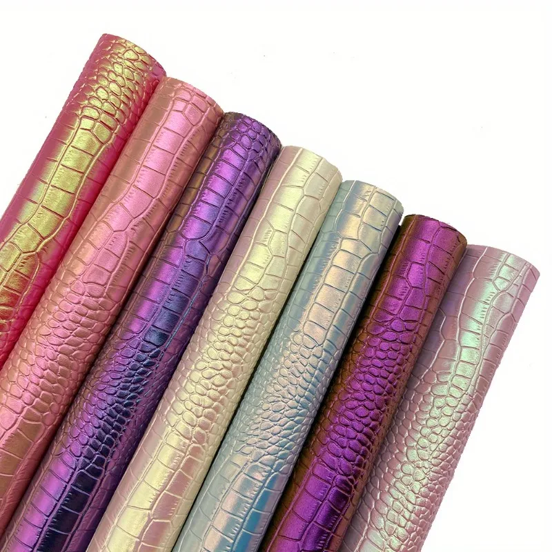 7 шт. листы радужной виниловой крокодиловой кожи 21 х30 см