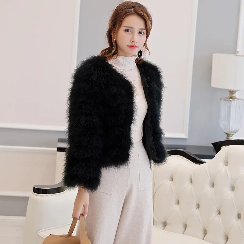 New Winter Long Sleeve True Ostrich Feathers Coat Solid Color Women Fashion Warm Fur Coats Outerwear Fur Shawl Women Clothing