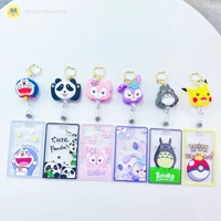 pokemon pikachu student card cover creative retractable card case bus pass access card cover anti lost school bag hanging buckle