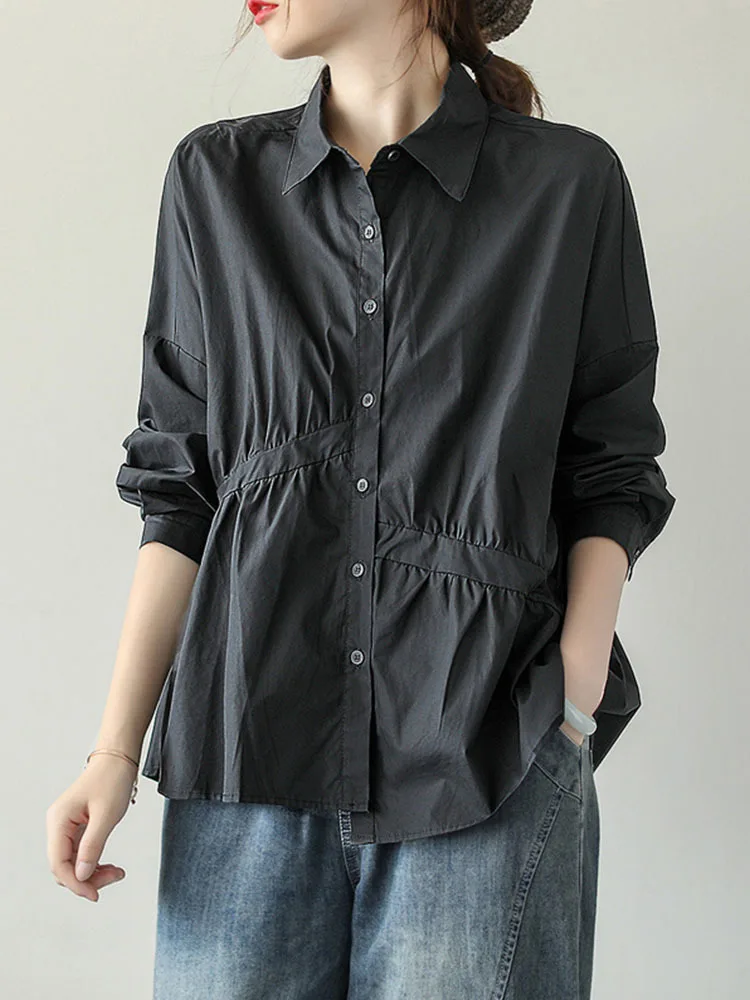 Женская блузка на пуговицах Max LuLu черная Свободная рубашка в британском стиле