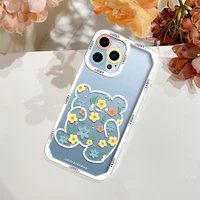 soft cartoon flowers bear phone case for iphone 11 13 pro max 12 mini x xs xr 7 8 plus se 2020 2022 clear shockproof cases cover