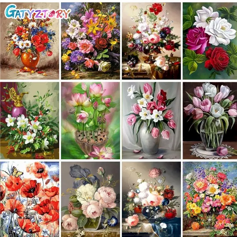 

GATYZTORY DIY Painting By Numbers Kit Flowers Picture Colouring Zero Basis HandPainted Oil Painting Home Wall Decor Numbers Gift