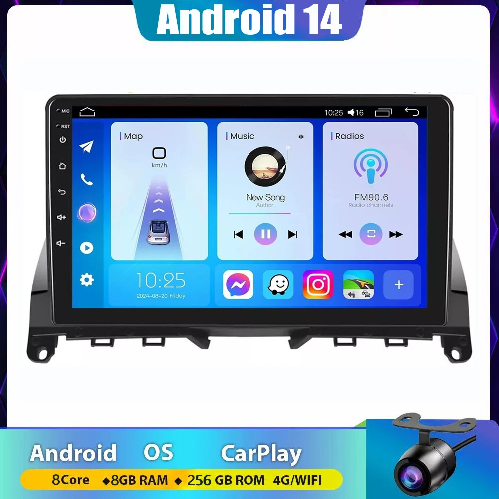 Для Mercedes Benz C Class 3 W204 S204 2006-2010 2011 4G Android 14 Мультимедийный головной блок Стереоплеер