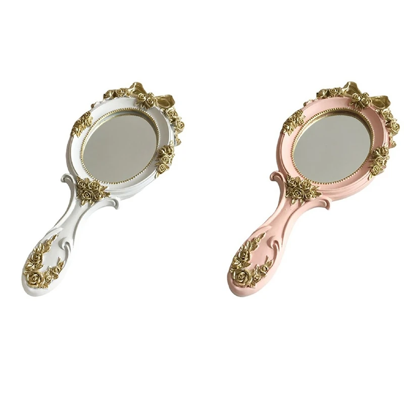 

Зеркало для макияжа с ручкой, 2 шт, овальное круглое цветочное косметическое ручное зеркало с ручкой для женщин-B & C
