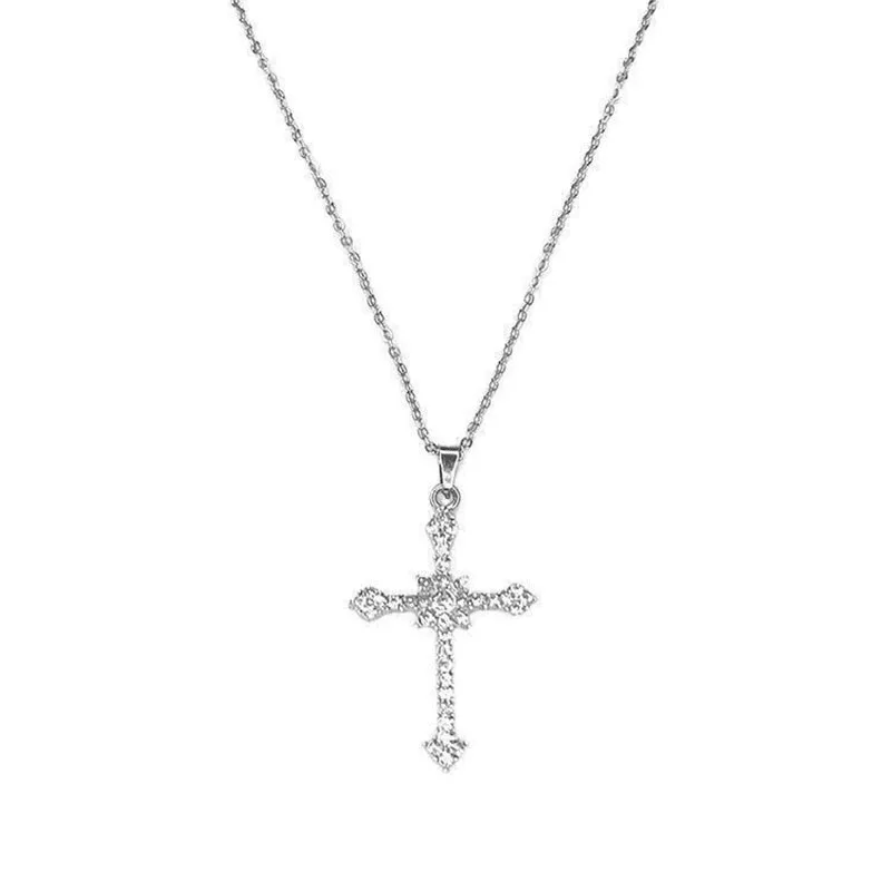 Silver Color Necklaces For Women CZ Zirconia Cross Pendant & Necklace Chain Collier Choker Trendy Jewelry Accesories Bijoux images - 6