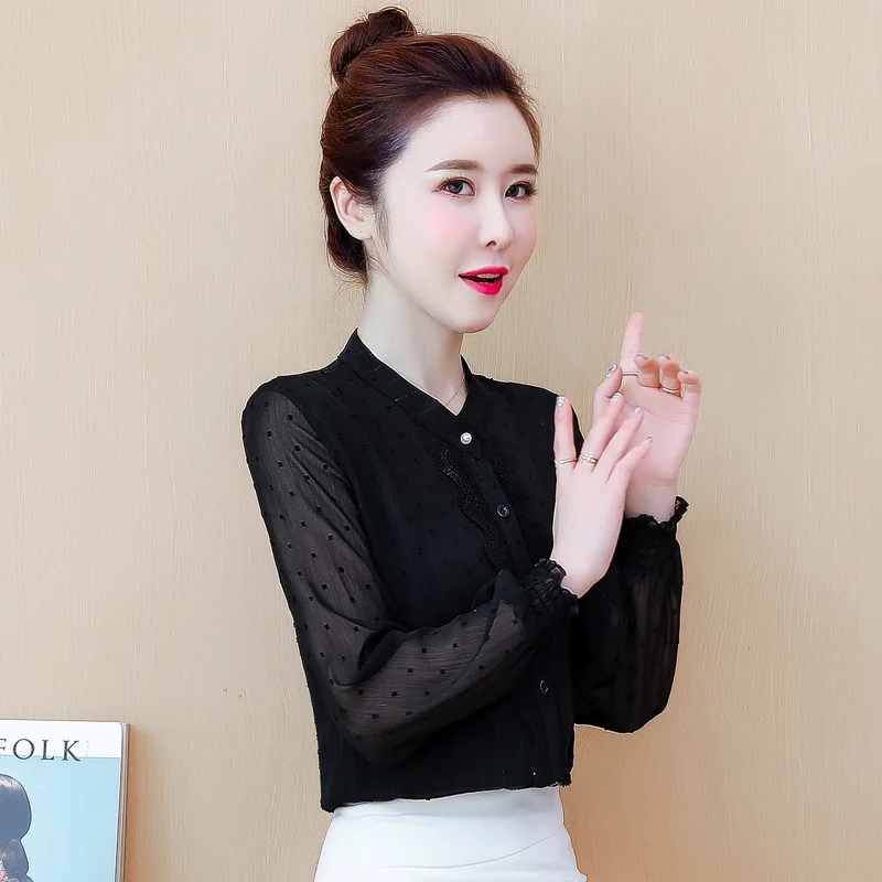 

Блузка женская шифоновая с круглым вырезом и длинным рукавом