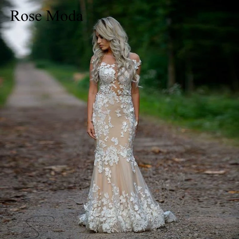 

Rose Moda Ivory and Nude Backless Lace Mermaid Wedding Dress Real Photos