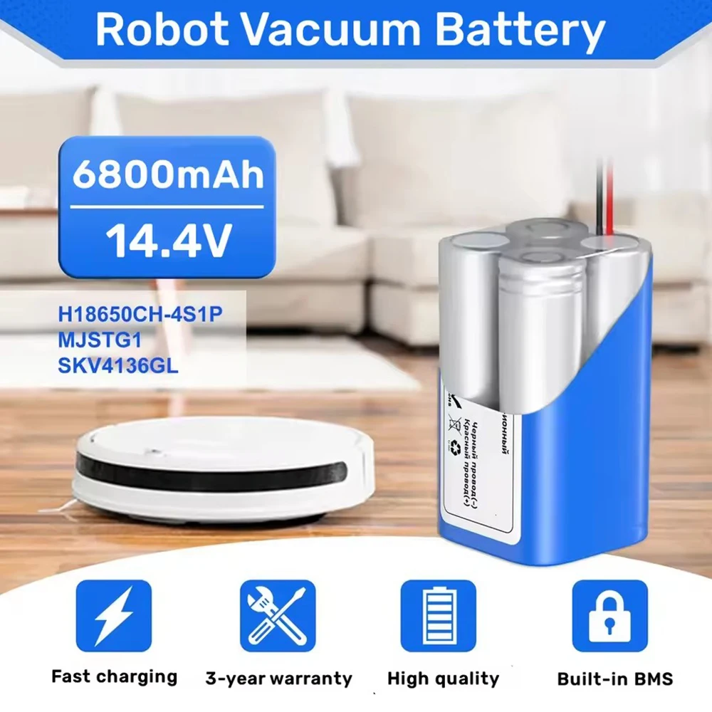Аккумулятор 6800 мАч для роботов-пылесосов Rowenta Tefal Explorer Series 20 40 45 50 60, Rowenta Explorer 20 RR682, RR687, 40 R727, RR724 (art.: 3920db0c5a144) - 3920db0c5a144