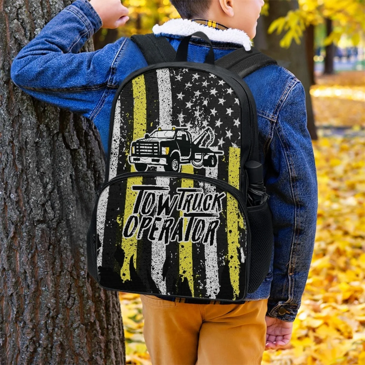 FORUDESIGNS Tow Truck Operator Print 17 Inch Adults Backpacks High Quality Storage Computer Bags Students Boys Patriotic Bookbag