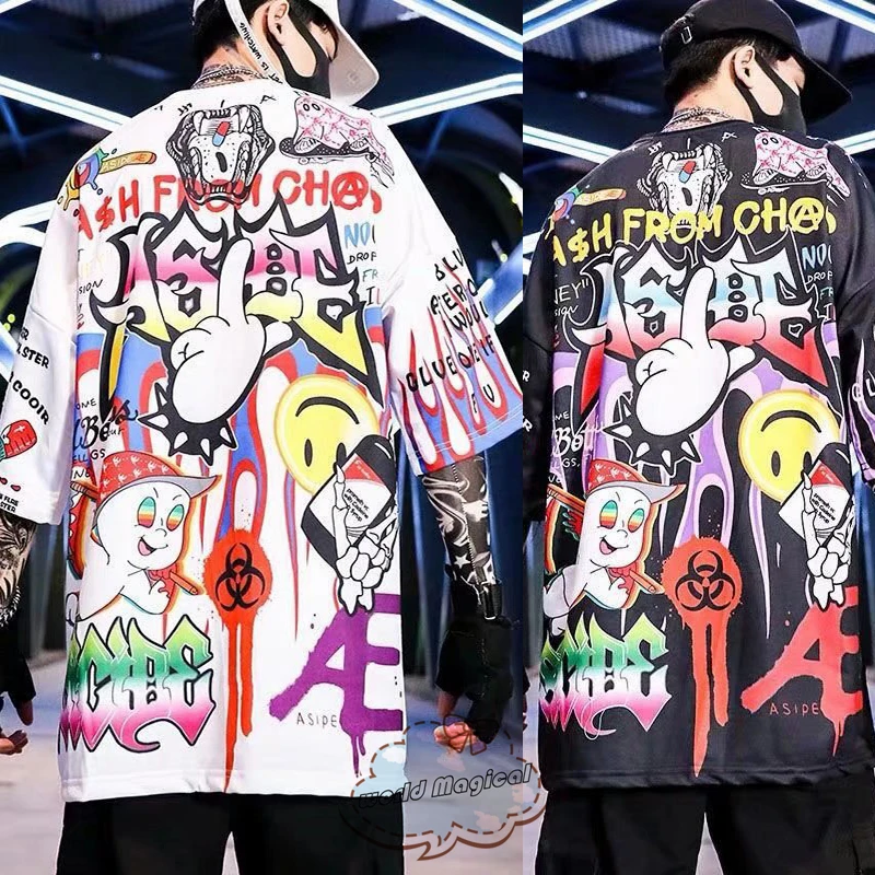 

Футболка мужская с принтом Crazy Graffiti, Модный повседневный топ свободного покроя с коротким рукавом, для пар, в стиле хип-хоп, на лето