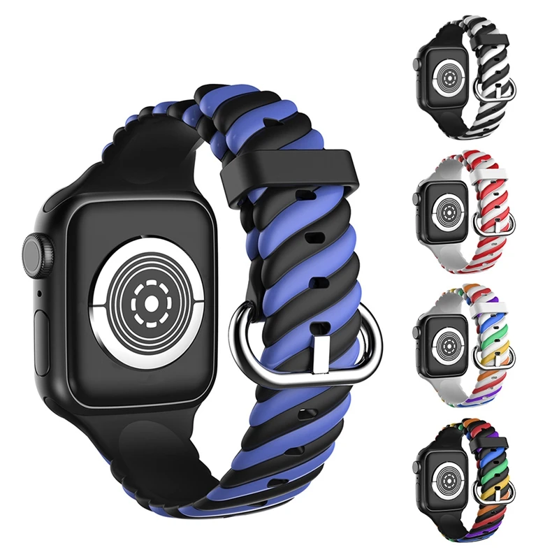 

Liquid Silicone Strap For Apple Watch Rainbow Weave Texture Sports For Iwatch 6 / SE / 5/4/3/2/1 38/40Mm