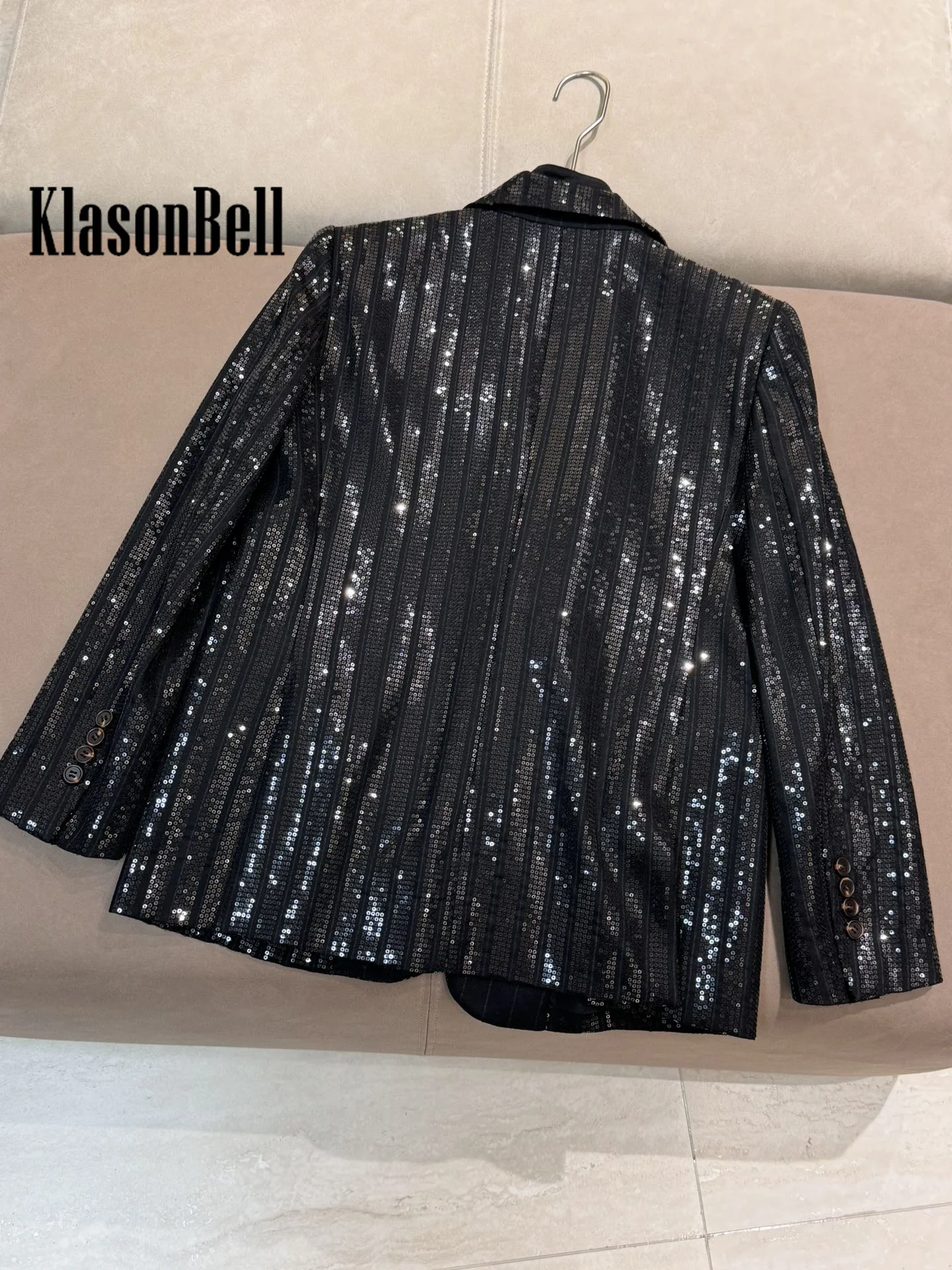 11.20 KlasonBell Женская одежда с блестками и вышивкой однобортный пиджак лацканами или