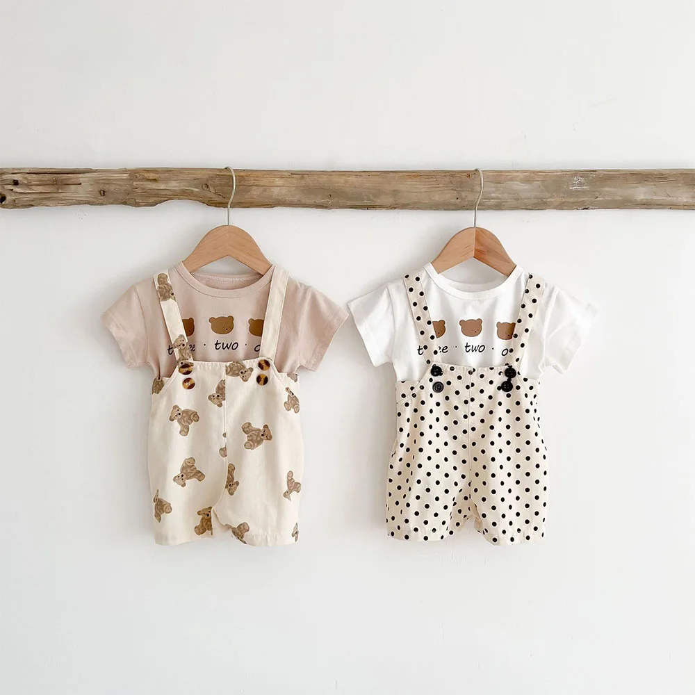 

Keelorn Summer New Bear Print Baby Short Sleeve Clothes Set Infant Overalls Suit Baby Boy Cartoon T Shirt Suit Baby Girl Outfits