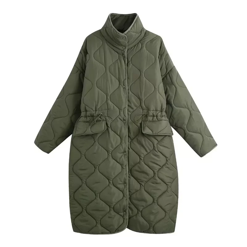 Women 2021 Fashion Thick Winter Warm Loose Long Padded Coat Vintage Long Sleeve Snap-button Female Outerwear Streetwear