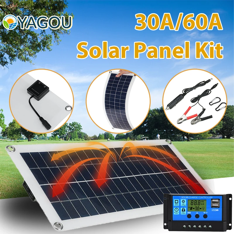 

150W 300W Solar Panel Kit 12V Charge Battery With 30A 60A Controller Module 2 USB Port Cell Battery Power Bank for Phone RV Car
