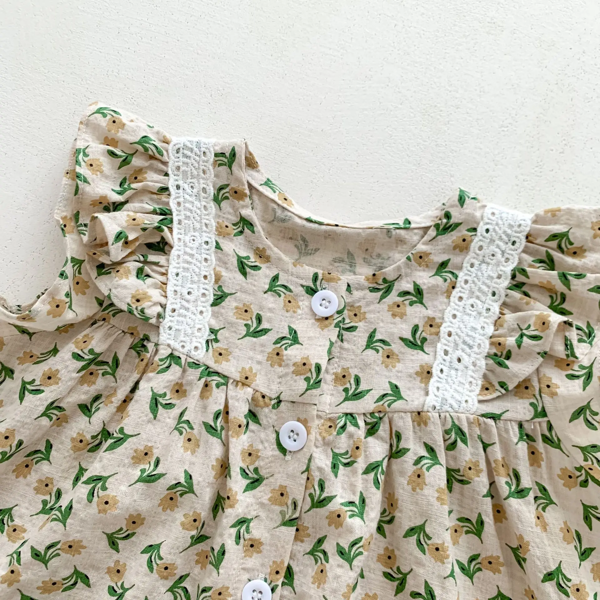 Детский летний цветочный комплект с рукавами-фонариками Angoubebe 111S31 Новое