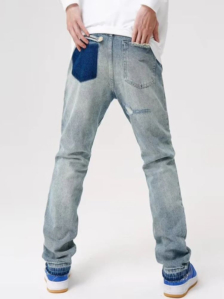 Y2K Men's Jeans Trendy New Style Youth Popular Artistic Loose Straight-Leg Summer Long Pants Washed Menswear Mens Jeans Denim