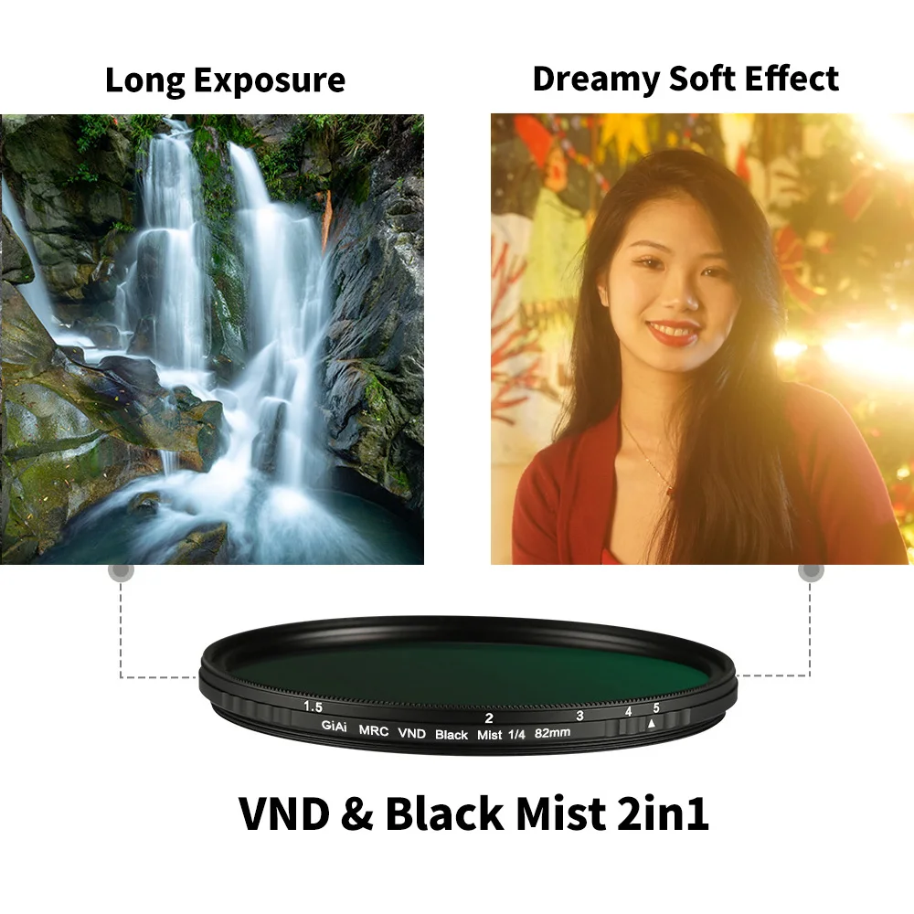 GiAi 1/4 1/2 Pro Black Mist VND3-32 Filters Movie Grade Camera Lenses 67mm 72mm 77mm 82mm For Canon Nikon