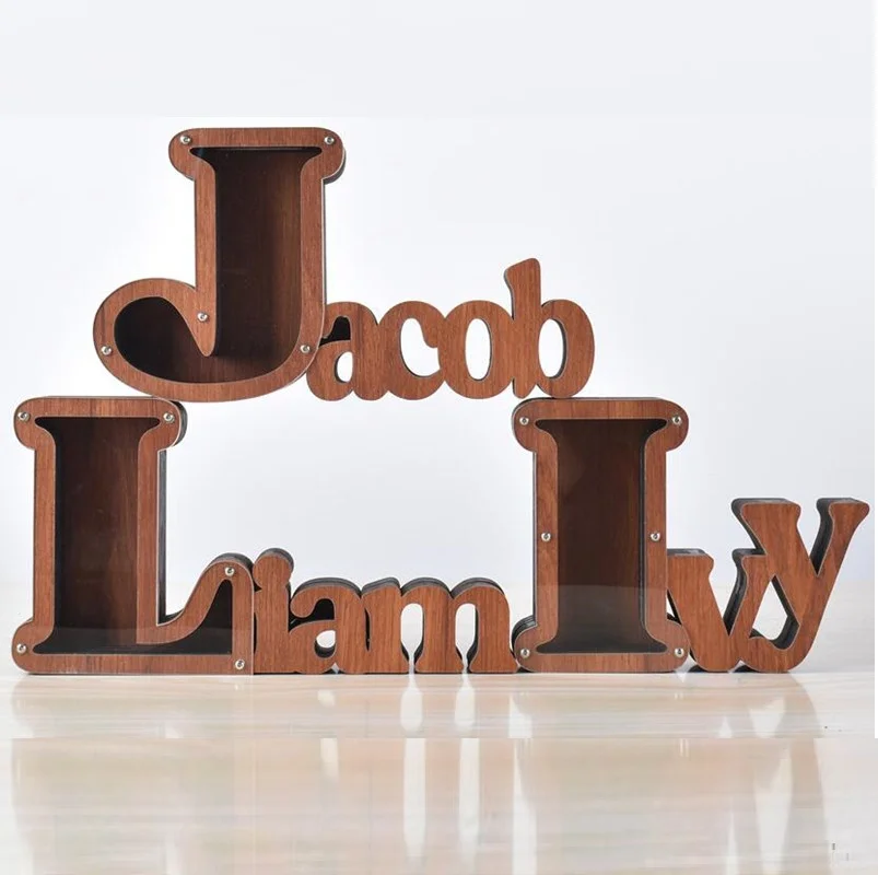 

New 26 Letters Piggy Bank Wooden Creative Piggy Bank Fashion Gifts Coin Bank Cash Money Saving Box Unique Home Decor Crafts
