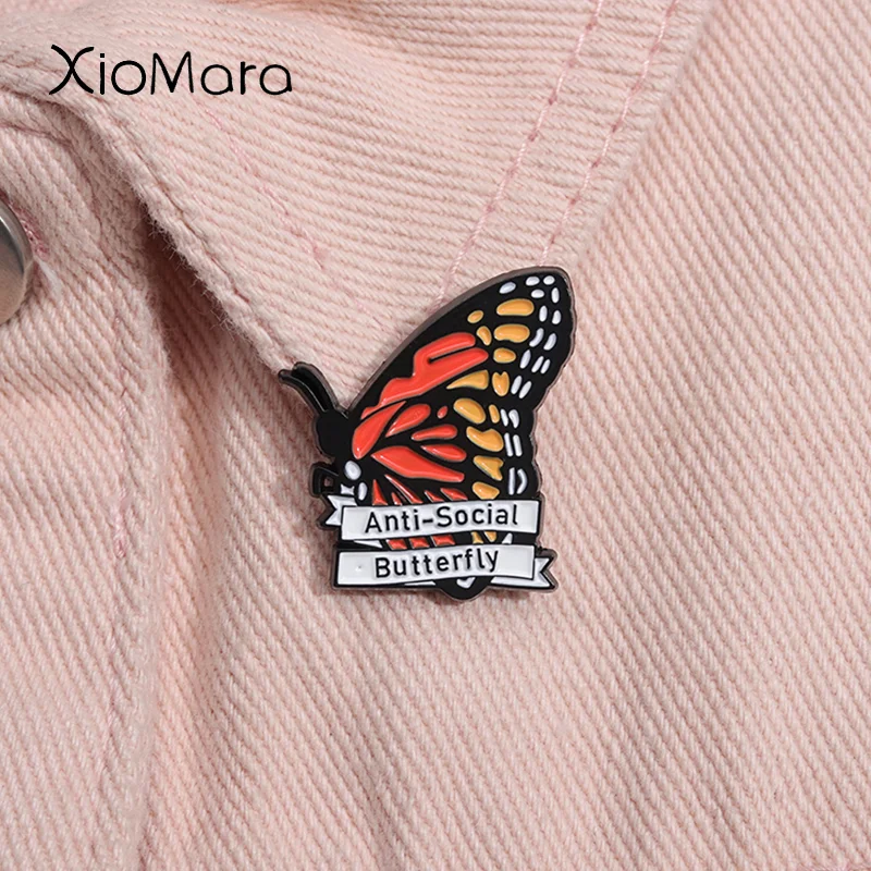 

Introvert Enamel Pin Anti-Social Butterfly Brooch Socially Awkward Lapel Backpack Badge Creative Funny Jewelry Gifts For Friends