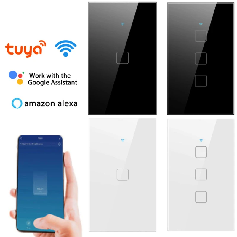 

Умный настенный выключатель Tuya с Wi-Fi, сенсорный выключатель с поддержкой Wi-Fi и таймера для умного дома, с нулевым проводом, работает с прилож...