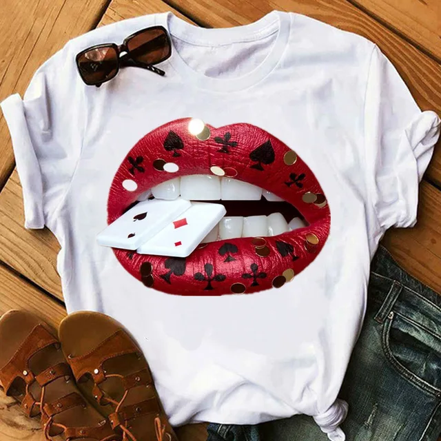 

Lipstick T-shirt Fashion T-shirt Fashion Graphic T-shirt Women's Clothing Lips Makeup Art Summer Tops Women Cute T-shirt Sequine