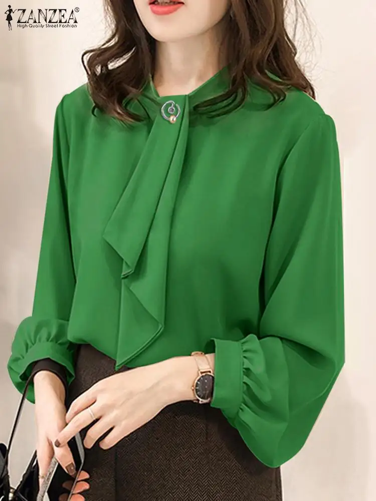 

Bohemian Chemise Elegant Casual Loose Blusas Holiday Fashion Tops 2022 ZANZEA Women Spring Long Sleeve Blouse O-Neck Solid Color