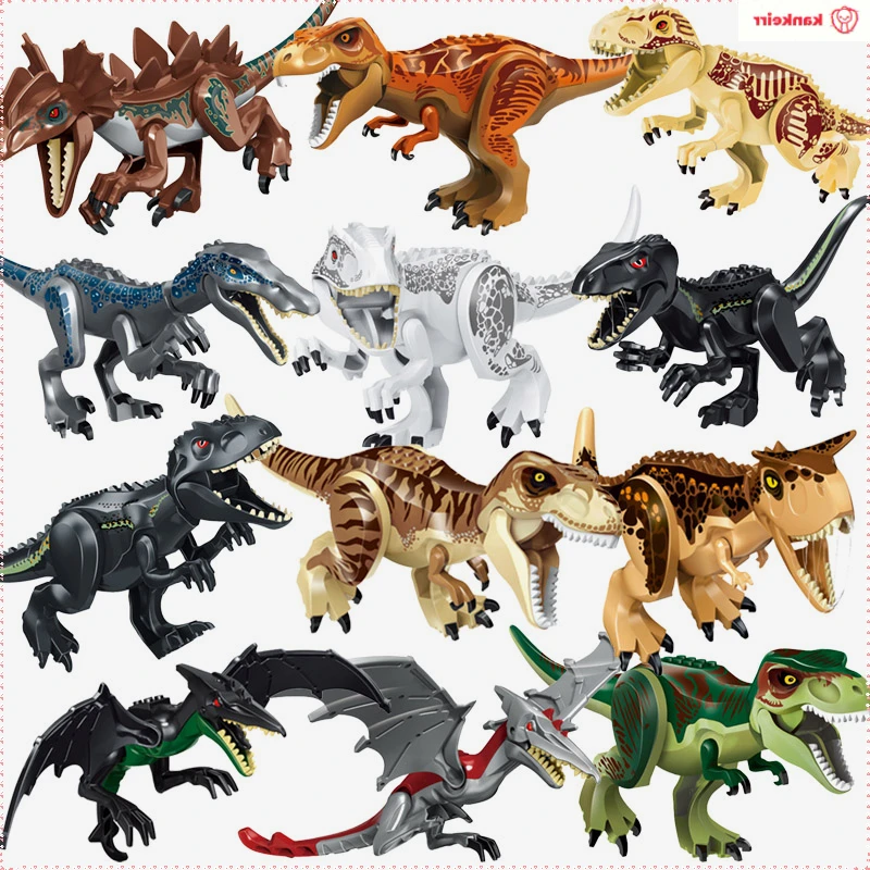 

kankeirr Jurassic Dinosaur World Brutal Raptor T-Rex Triceratops Indominus Rex Model Building Blocks Dino Velociraptor Figure Br