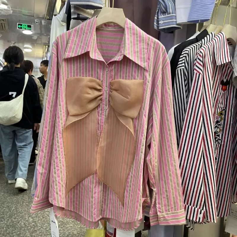 Блузка женская в полоску с длинным рукавом винтажном стиле