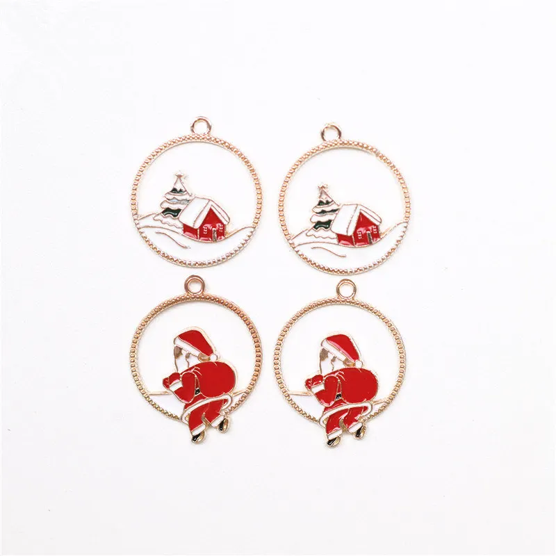 

5pcs/lot Christmas Santa Claus House Enamel Charms Pendants DIY Earrings Keychain Craft for Jewelry Making Findings