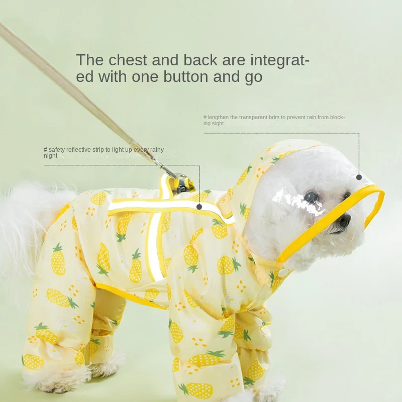 

Dog Raincoat Waterproof Chihuahua All-inclusive Raincoat Harness Fruit Print Dog Puppy Clothes Small Dog Raincoat Corgi Raincoat