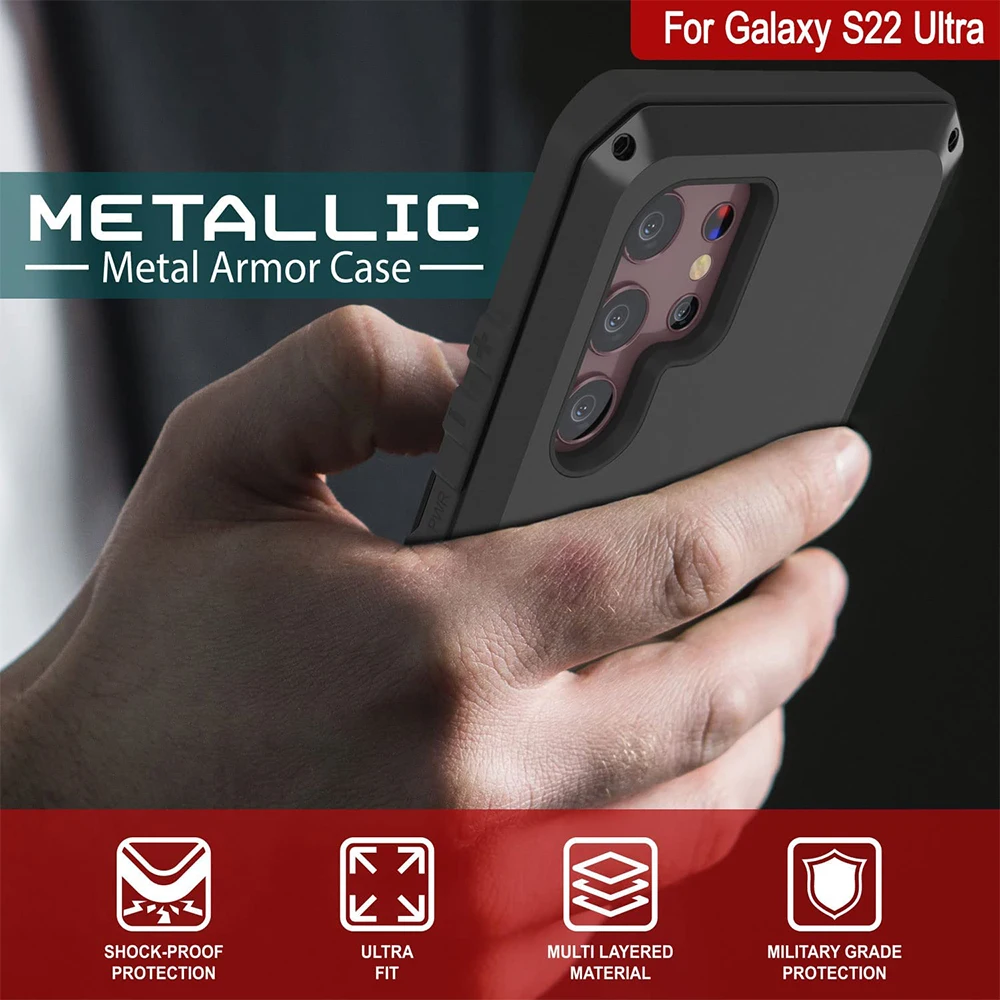 Case For Samsung S22 S21 Plus Ultra Note 20 Ultra Case Heavy Duty Protection Doom Armor Metal Aluminum Phone Luxury Cover Funda