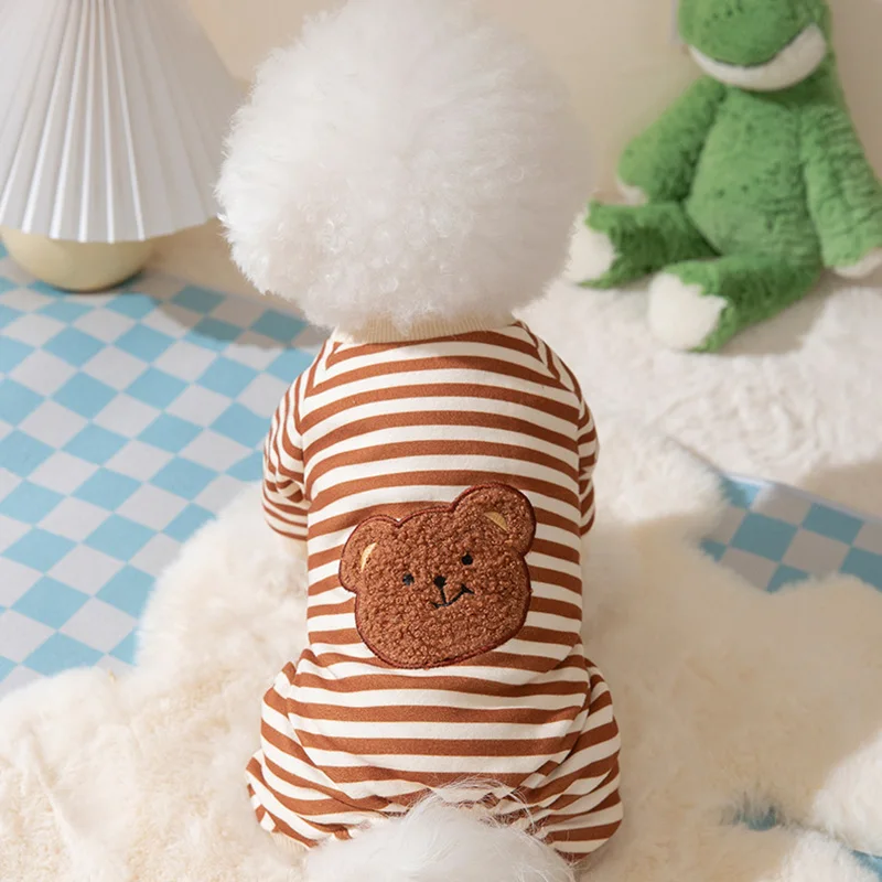 

Stereo Bear Striped Dog Clothes One-Piece Four-Legged Pet Home Clothes Small Dogs Cats Warm Dog Winter Clothes Chihuahua