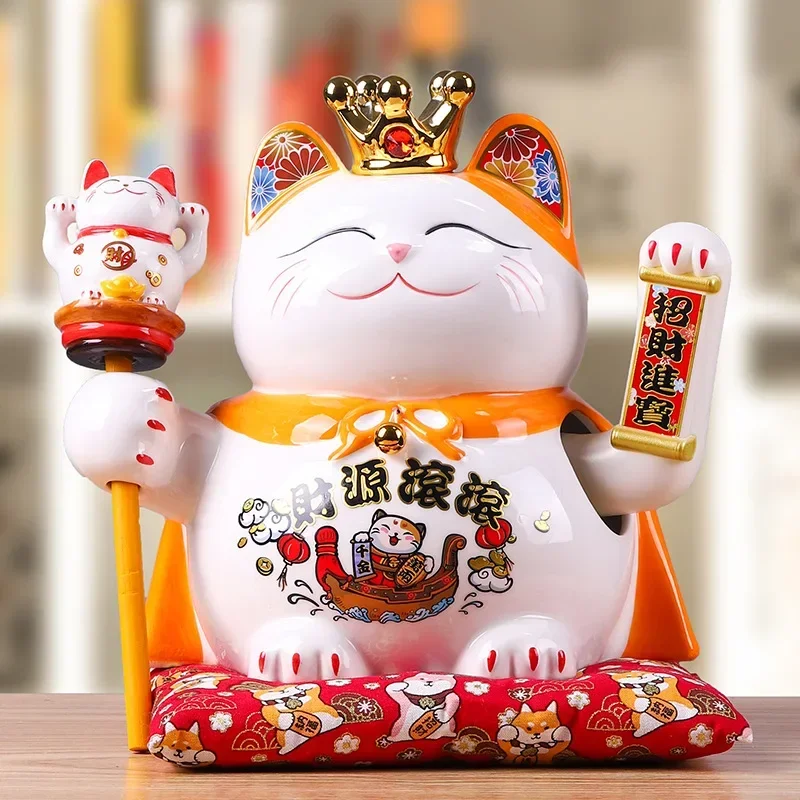 9 5-дюймовый керамический орнамент Beckoning Cat Maneki Neko украшение фэн-шуй качели Lucky Fortune