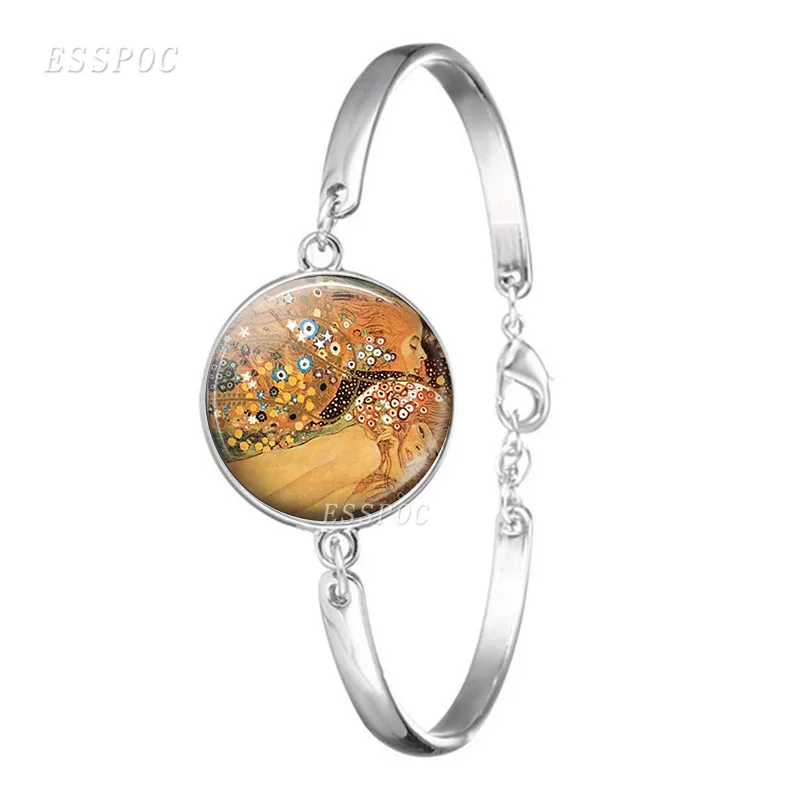 Браслет Климт цепочка стекло кабошон ювелирные изделия картина маслом поцелуй