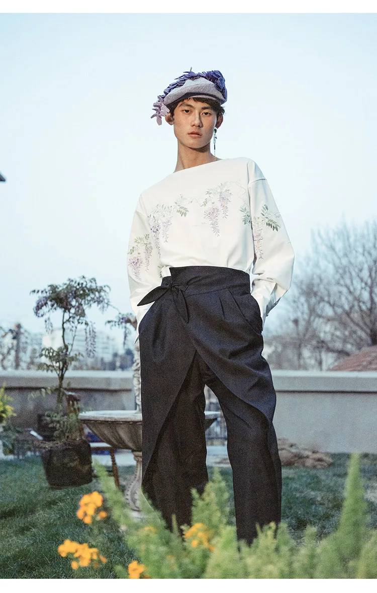 Новинка мужская и женская одежда 27-46 брюки с завышенной талией цветочным узором