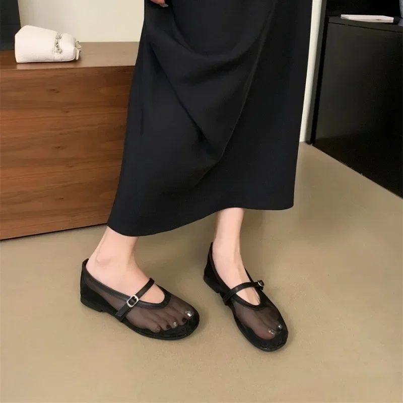 Женские сетчатые Туфли Мэри Джейн летние туфли с круглым носком перфорацией на