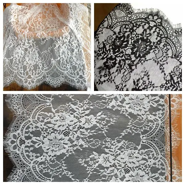 

6 Meters long 42CM wide high quality double edging eyelash chantilly lace trimming wedding lace trim french lace trim