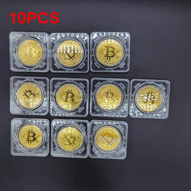 

Биткоин с подарочной коробкой, декомпрессионные игрушки, художественная коллекция, позолоченные физические монеты BTC, имитация физическог...