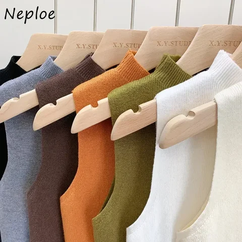 Neploe вязаный пуловер с воротником-стойкой, однотонный жилет без рукавов, винтажные ажурные свитера, осенне-зимний трикотаж Mujer Pull Femme