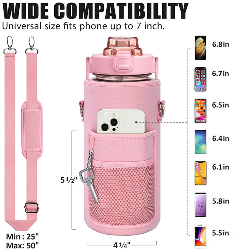 

Universal Portable Water Bottle Cover with Shoulder Strap Traveling Bag Phone Holder Thermal Vacuum Flask Sleeve Pouch Black