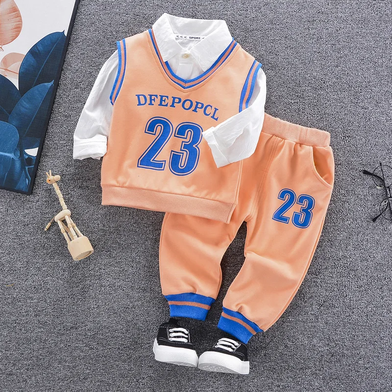 

2022 Toddler Baby Boys Girls Clothes Sets Spring Autumn Fashion Kids 3pcs Outfits Letter Vest+White Shirt+Pants Infant Tracksuit