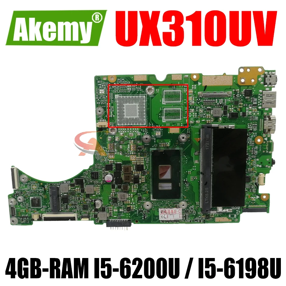 

AKEMY UX310UV Laptop Motherboard For ASUS UX310UA (13 inch) UX310UAK UX310U Original Mainboard 4GB-RAM I5-6200U / I5-6198U UMA