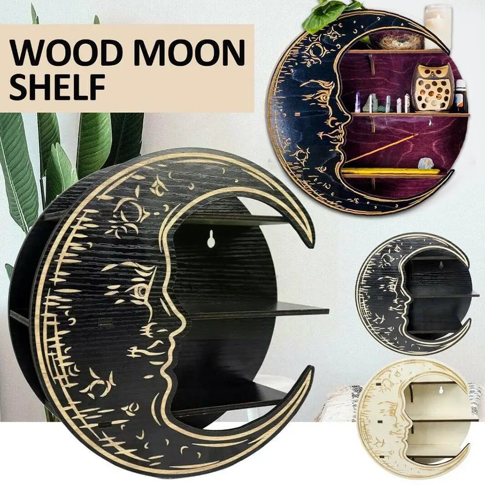 

Moon Shelf Room Decor Crystal Shelf Wooden Essential Holder Color Mounted Rack Shelves Wall Storage Burnt Floating B7U1