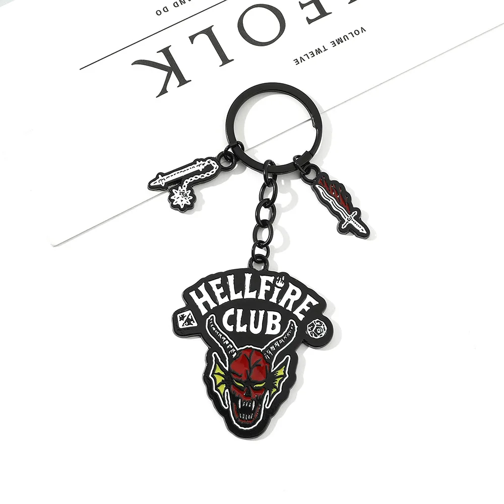 

Movies Stranger Things Season 4 Hellfire Club Cosplay Alloy Key Keyring Keychain Pendants Prop