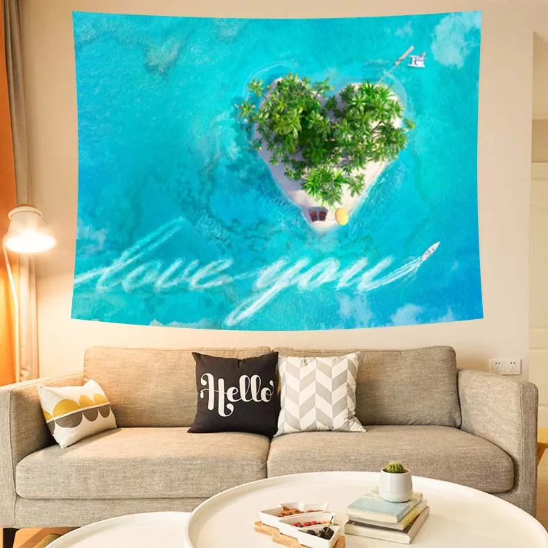 

Island Background Fabric Printed Tapestry Wall Decoration, Home Bedroom Hanging and Blocking Appearance