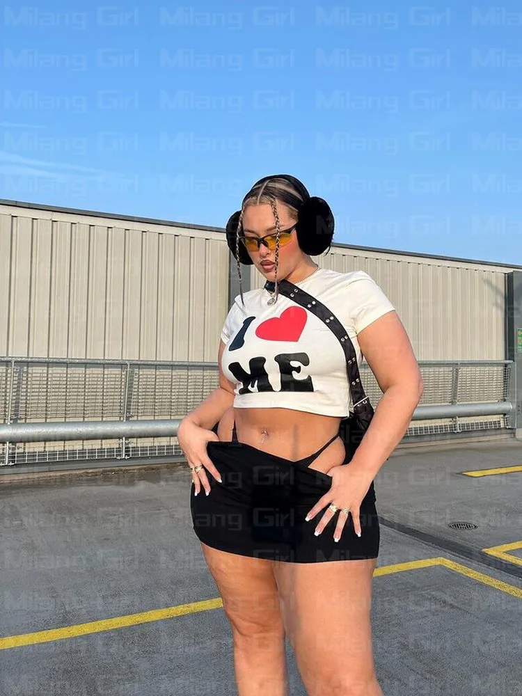 Футболка с коротким рукавом и принтом I LOVE ME уличная одежда в стиле Харадзюку