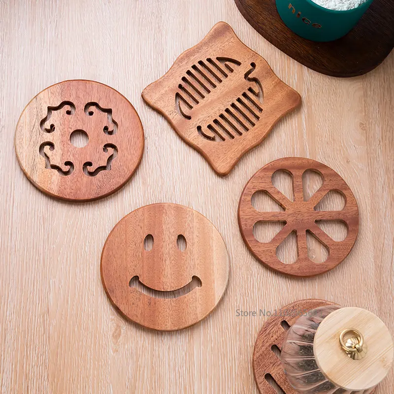 

1PC Durable Wood Coasters Placemats Round Heat Resistant Drink Mat Table Tea Coffee Cup Pad Non-slip Cup Mat Solid Wood Coaster