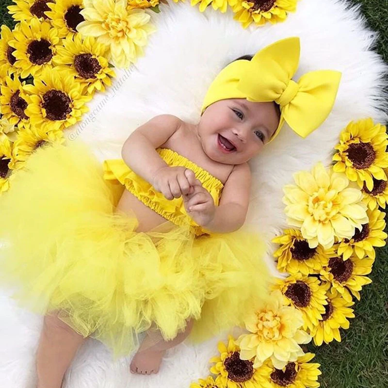 

Cute 3Pcs/set 0-24M Summer Kid Baby Strapless Crop Tops+Tulle Skirt Ball Gown+Headband Girl Outfits